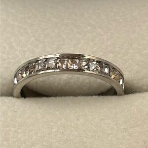 Stainless Steel Eternity Band Channel Set Square Princess Cut Crystal size 7
